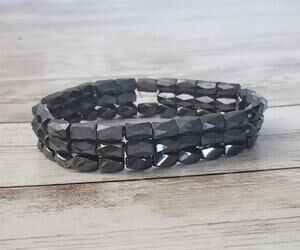 Magnetic Bracelet Dark Gray Metallic - 3 Row Beaded Stretch Bracelet
